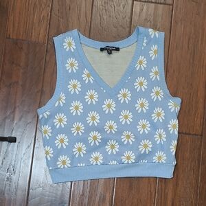Mixed Threads Sleeveless Blue Knit Daisy Print Pullover Vest size XL